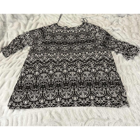 Jones New York Tunic Top Womens 3X Black White Paisley Print Stretch Boho Plus - Picture 2 of 6